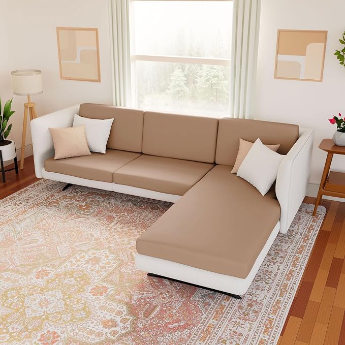 hyha Waterproof Couch Cushion Covers, Stretch Sofa Couch Seat Slipcover for Dog Washable, Non-Slip Waterproof Outdoor Cushion Covers for Patio Furniture Replacement (2 Pieces, Camel)