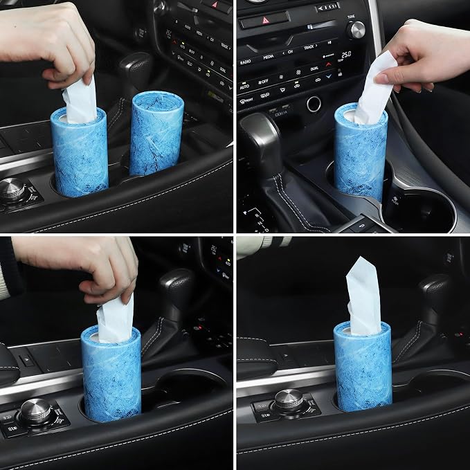 SINGARO Car Tissue Holder, 4 Pack Car Cup Holder Facial Tissues with Travel Tissue Bag, Quick and Convenient Flower Combination Box(4 Canisters/200 Tissues) Blue