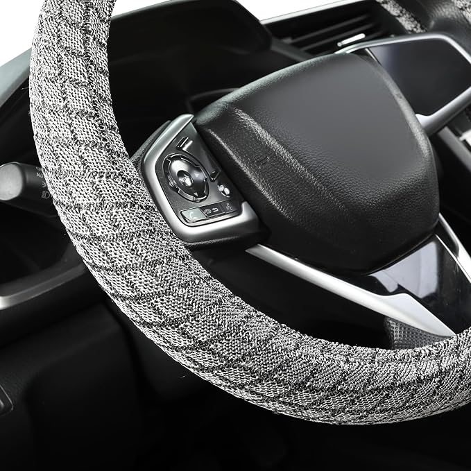 Auto Newer Breathable Steering Wheel Cover Suitable For Four Seasons，Anti-Slip Design，Odorless，Easy Carry ，Unviersal Fit for Truck SUV Sedans Vans，Interior Accessories Standard Size[14" 1/2-15"]（Grey）