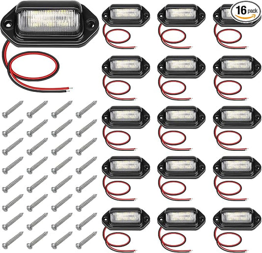 ecocstm 16 PCS White LED License Plate Light, 6-SMD Waterproof Tag Lights, 12V-24V DC Lamp Taillight, Step Courtesy Light Dome Cargo Lights for Truck SUV Van RV Trailer