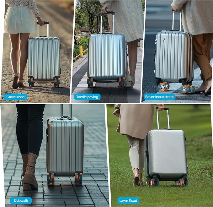 8Pcs Upgrade Luggage Wheel Covers,Travel Accessories (Deep Teal/Orange) | Wear-resistant & anti-noise silicone covers. Fits 2-2.4" wheels. Protects suitcase wheels. Travel essential for suitcases