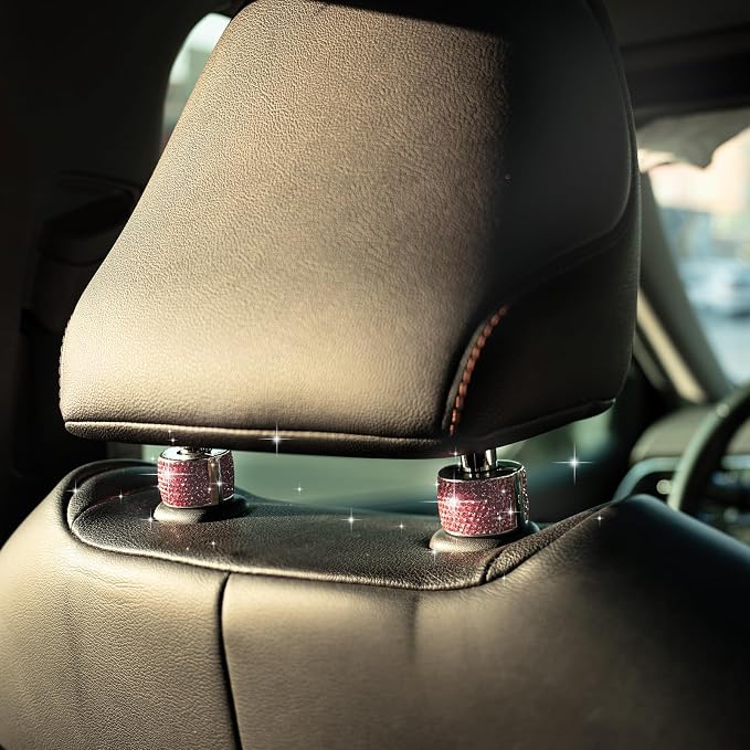 Rislobx 2PCS Magnetic Car Headrest Collars, Rhinestone Car Head Rest Collars Rings Decor, Bling Car Accessories for Women, Interior Decor Car SUV Truck (Pink)