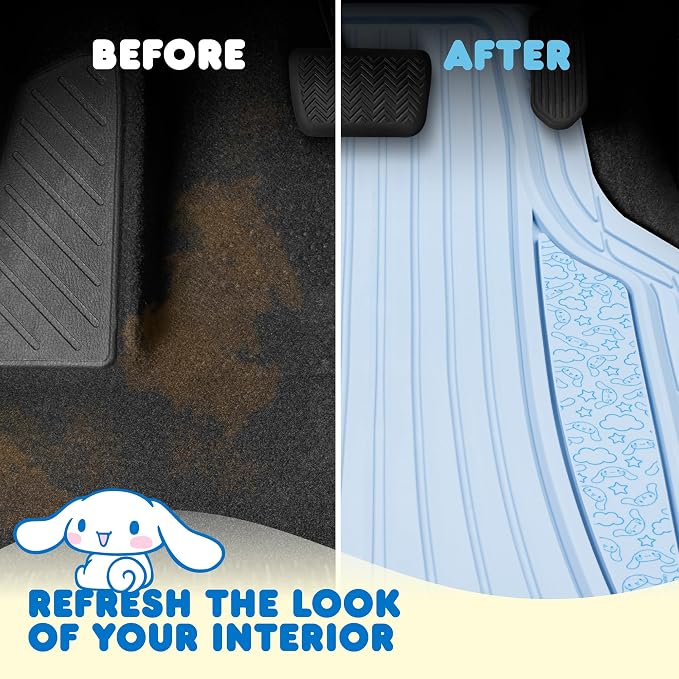 Cinnamoroll Car Mats 4pc Floor Mats for Cars Trucks SUVs Blue Car Floor Mats for Women Men Accessories Rubber Heavy Duty Cute Non-Slip Always Front Rear Hello Kitty Cute Car Accessories Blue
