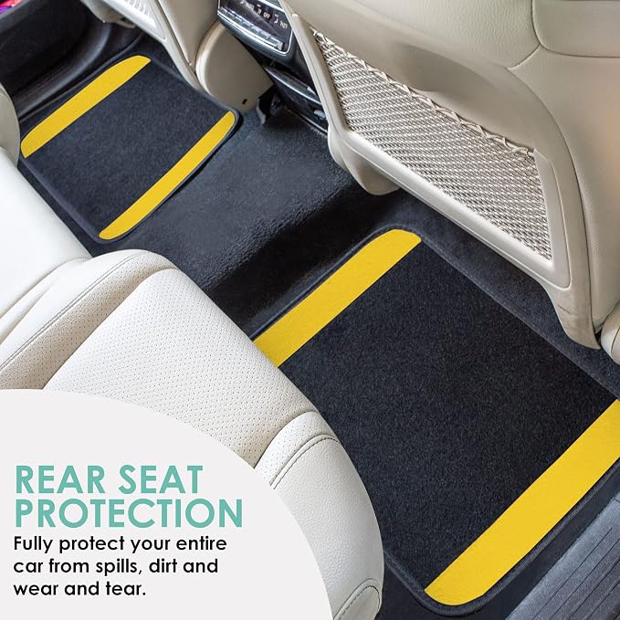 FH Group Universal Fit Premium Carpet Automotive Floor Mats Fits Most Cars, SUVs, and Trucks with Driver Heel Pad, Full Set Yellow