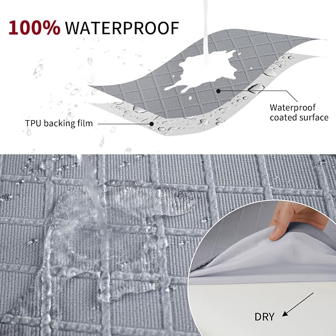 Fuloon Waterproof Seat Cushion Covers 4 PCS, Stretch Jacquard Chair Seat Covers Washable Dining Room Seat Slipcovers Removable Kitchen Chair Protector (4, Waterproof-Light Grey)