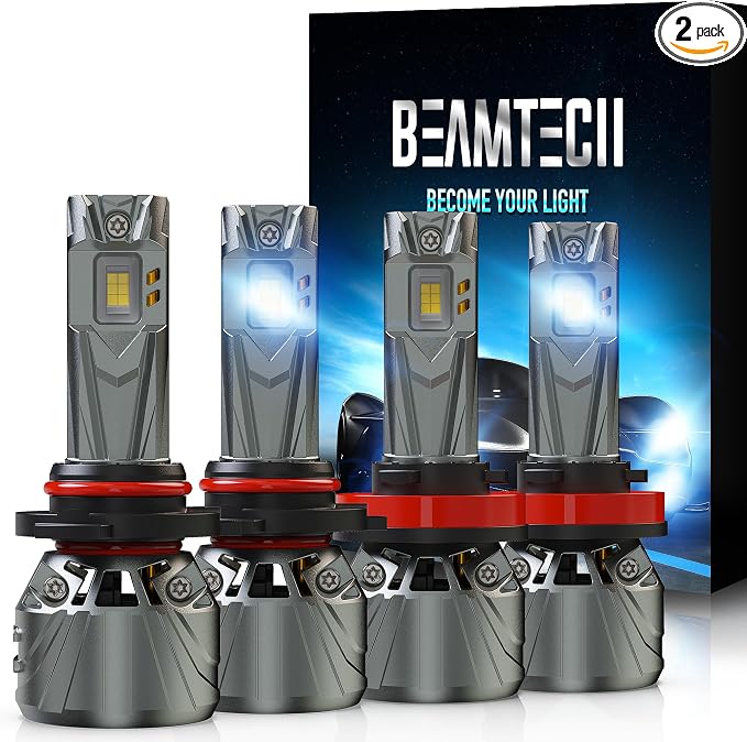 BEAMTECH H11 9005 Light Combo, 800% Brighter High Speed Fan 6500K, 4 Bulbs | 1 Pair 9005+1 Pair H11, 15,000RPM Turbo Fan, 2006-2020 4Runner, 2012-2018 Camry