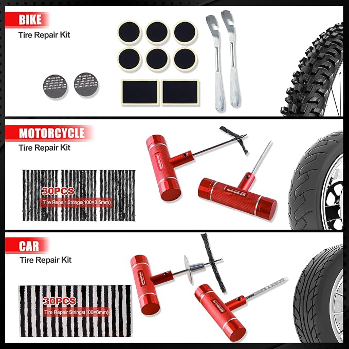 AWELCRAFT 108-Piece Heavy Duty Tire Repair Kit – Professional Flat Tire Plug Set with T-Handle Tools, 4-Way Valve Tool, Pliers, Storage Case