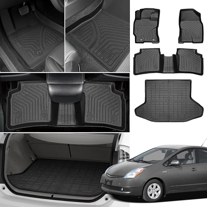 Floor Mats for Toyota Prius 2004-2007-2009, Custom Fit for 2nd Gen Prius | for Prius c & Prius v, TPE Non-Slip Waterproof Front & 2nd Row & Cargo Liner Car Accessories