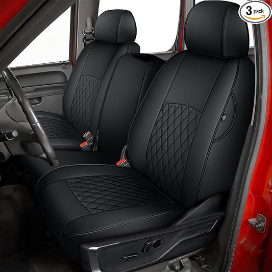 AOMSAZTO Truck Seat Covers for Chevy Silverado/GMC Sierra 1500 (2007-2013) 2500HD/3500HD (2007-2014) - Black Diamond Grid Faux Leather Seat Cover Full Set(Rear 40/60 Split for Crew Cab)