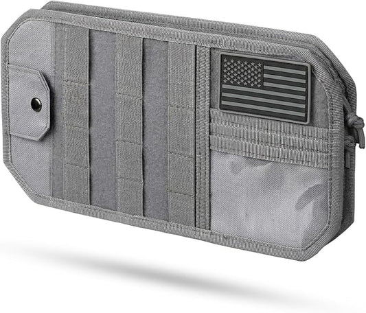 molle Tactical Sun Visor Organizer car Zipper Storage Pouch & Glasses Clip | Police Tactical Visor Molle Panel Interior Vehicle pocket Accessories for Truck Suv Police Car Gear Supplies(Gey)