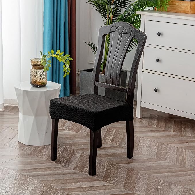 Genina Waterproof Seat Covers for Dining Room Chair Covers Waterproof Dining Chair Covers (2 PCS-Rear-gapped, Black)