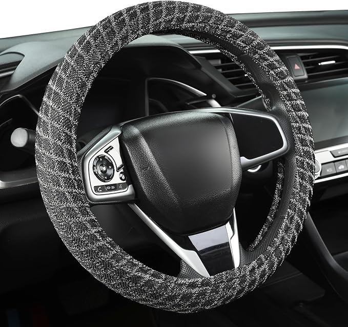 Auto Newer Breathable Steering Wheel Cover Suitable For Four Seasons，Anti-Slip Design，Odorless，Easy Carry Unviersal Fit for Truck SUV Sedans Vans,Interior Accessories Standard Size[14" 1/2-15"]（Black）