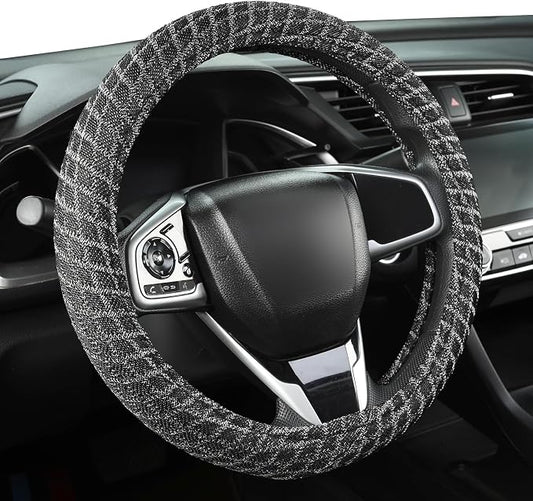 Auto Newer Breathable Steering Wheel Cover Suitable For Four Seasons，Anti-Slip Design，Odorless，Easy Carry Unviersal Fit for Truck SUV Sedans Vans,Interior Accessories Standard Size[14" 1/2-15"]（Black）