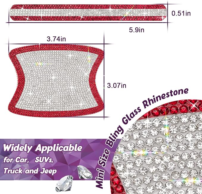 10PCS Car Door Handle Bling Rhinestones Stickers, Red & Sliver | Universal Auto Door Handle Safety Reflective Strips, Super Shine, High Light Bling Car Decoration