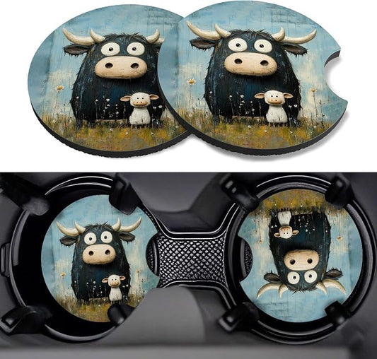 Car Cup Coasters,2 Pack Car Coaster,2.75inch Anti Slip and Absorbent Cars Coasters for Cup Holders,Neopren Accessories for Women,Cute Decor for Women (Yak)