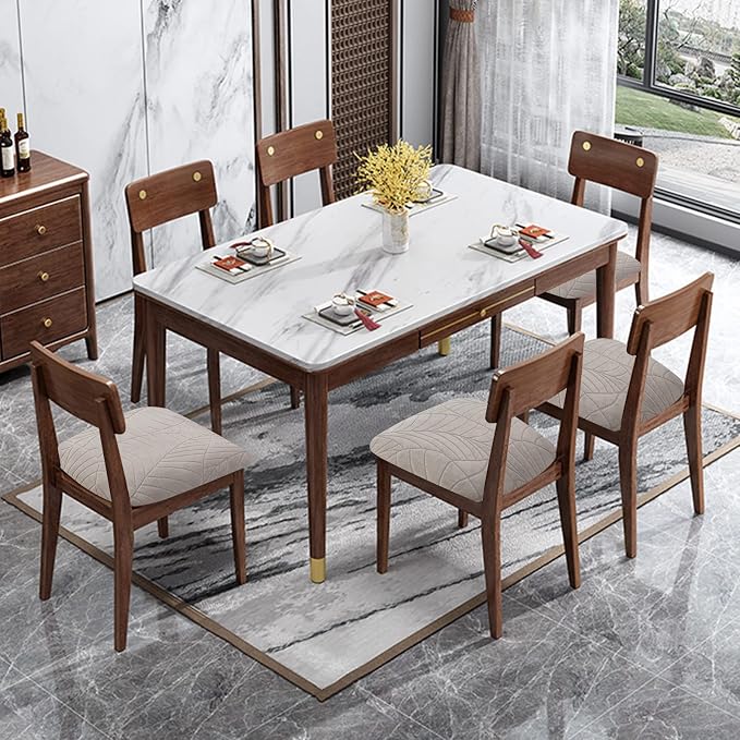 Genina Waterproof Seat Covers for Dining Room Chairs, Stretch Chair Covers Removable Washable Dinning Room Kitchen Chair Seat Cushion Slipcovers (Leaves-Warm Gray, 2 PCS)