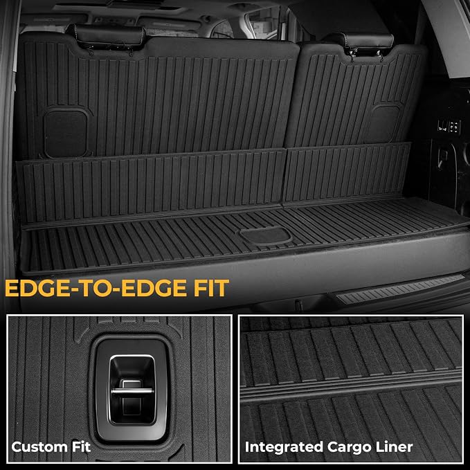 Floor Mats for Chevy Tahoe/GMC Yukon 2015-2020, All Weather Floor Mats Trunk Cargo Liner with Backrest Protectors and Door Sill Guards Accessories, Full Coverage Set (Fit 7 Seats)