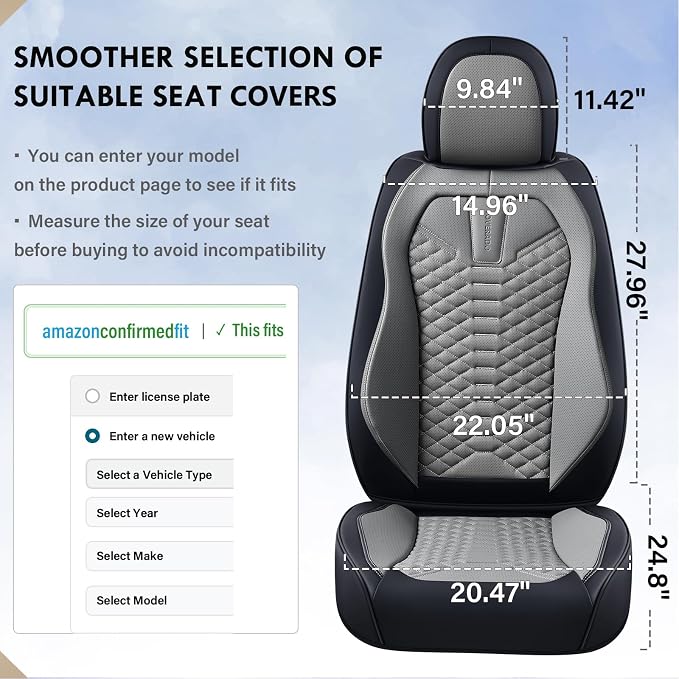 Coverado Seat Covers Full Set, Waterproof Nappa Leather Seat Covers for Cars, 5 Seats Universal Car Seat Protectors, Black and Gray Automotive Seat Covers Car Seat Cushions Fit for Most Cars