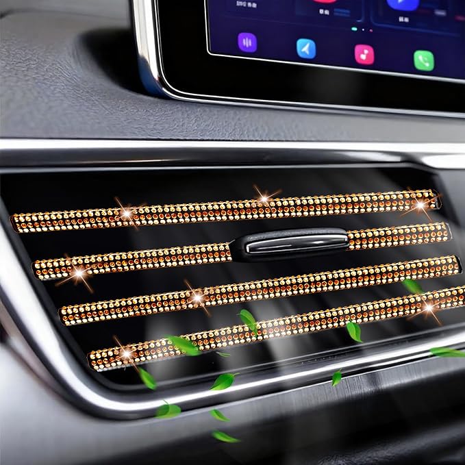 NBTEPEM Bling Car Air Conditioner Decoration Strip for Vent Outlet, 10 PCS Universal Rhinestone Car Vent Outlet Trim Decorations, Bling Interior Accessories for Women and Girls (Orange)