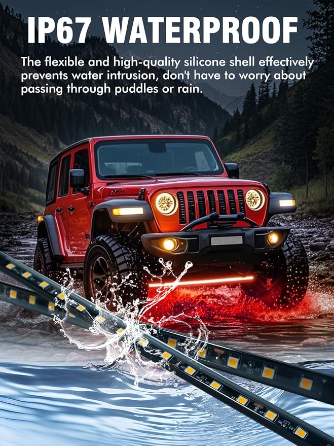8 Pcs Car Led Light Strip IP67 Waterproof 11" Flexible Led Lights Underglow 12V for Car Motorcycle Boat Golf Cart Interior Exterior Decoration - Red