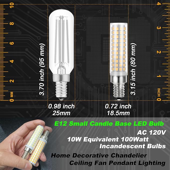 E12 100W Dimmable C7 T6 LED Corn Light Bulbs 4000K 1000lm 10W, 3 Pack | Candelabra Base, AC120V, Natural White, No-flicker for Home Decorative Chandelier Pendant Ceiling Fan Lighting Salt Lamp