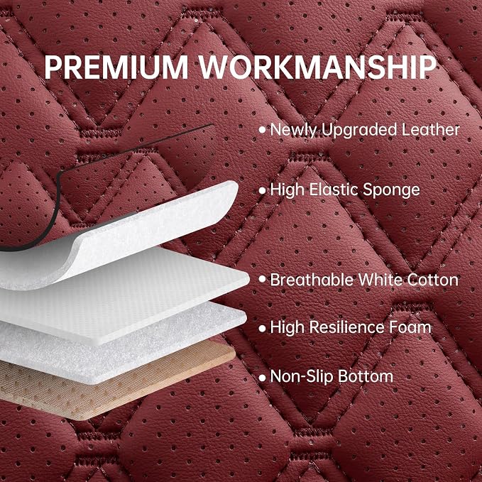 Car Seat Covers Full Set,5 Seat Leather Seat Covers for Cars,Wine Red Front Seats and Back Seat Cover,Waterproof Car Seat Cushion Protectors,Universal Fit for Most Cars SUV Trucks (Burgundy-Full Set)