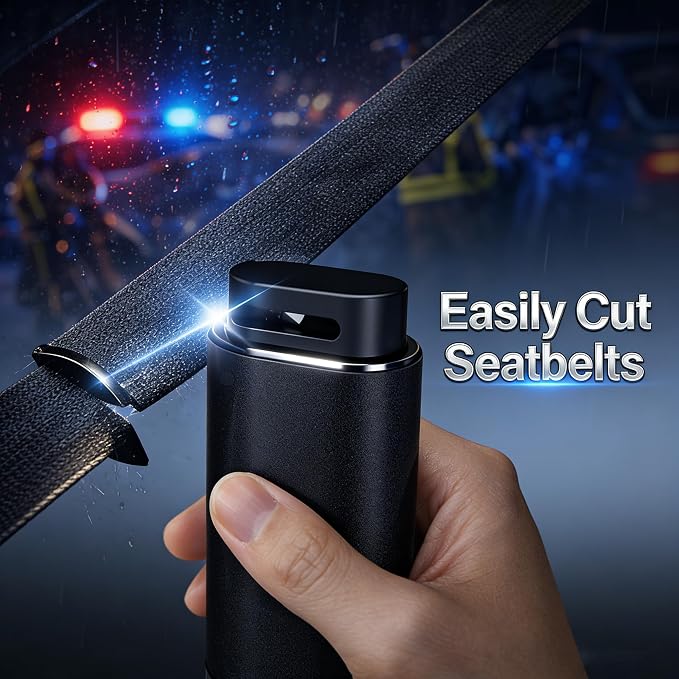Window Breaker Seatbelt Cutter, 2-in-1 Car Glass Window Breaker Tool, Safety Hammer with Test Glass, Spring Loaded Emergency Escape Hammer for Sinking Cars, Flood Rescue 2PCS (Black)