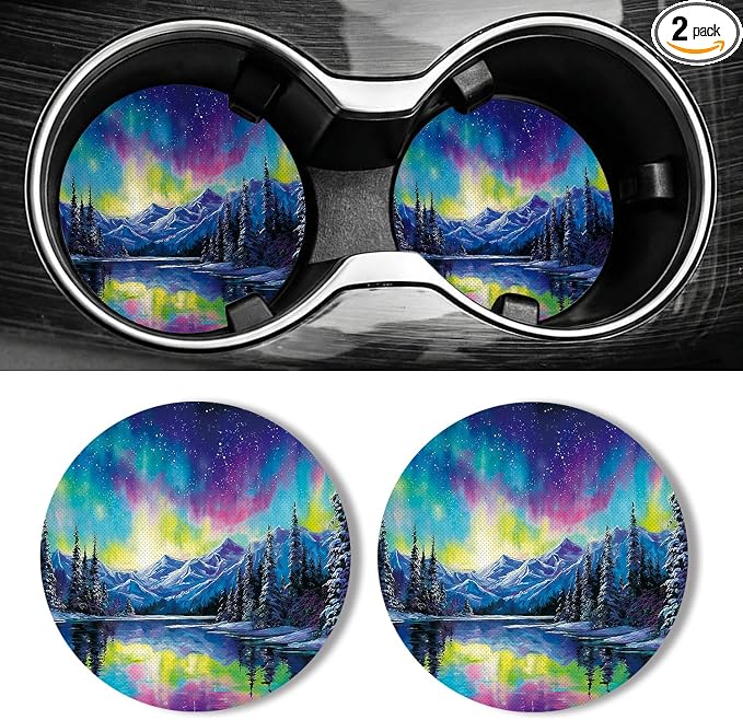 WOCOCN Car Coasters for Cup Holders - 2 Pack 2.75" Universal Rubber Car Cup Coaster, Non-Slip Waterproof Car Interior Accessories, Cute Car Decor Gifts for Women and Men (Aurora)