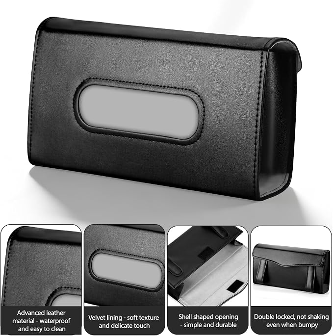 4 Pack Tissue Box Holder for Car - Sun Visor Napkin Holder Backseat Tissue Case Premium PU Leather Backseat Napkin Rectangle Organizer Vehicle Interior Accessories Universal for Car