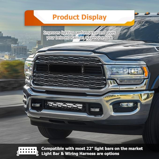 WeiSen Front Hidden Bumper Light Bar Mount Fit for Ram 2500 3500 2019-2024 | Fit 22" Straight LED Light Bar,No Drill,Heavy Duty Steel,Rust Resistant,Black Powder Coated,Light Bar Bracket