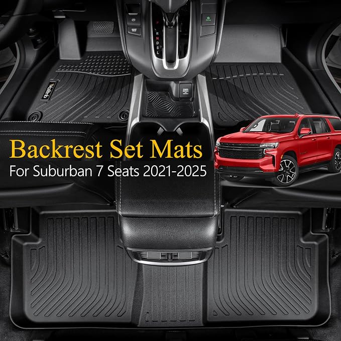 Wailtnb-All Weather Floor Mats Cargo Liner Backrest Mat for Chevrolet Suburban 7-Seats 2021-2025 2026/GMC Yukon XL with 2nd Bucket Seats Custom Fit Chevy Suburban Durable Accessories for Suburban