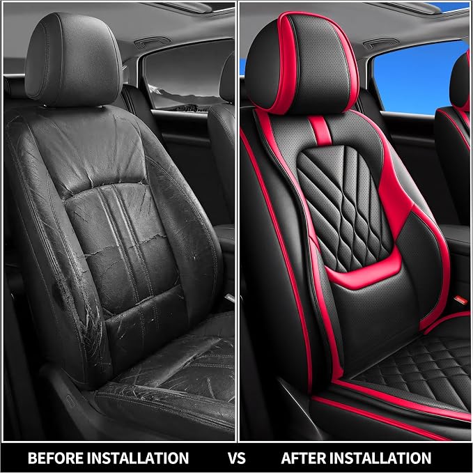 Fit Maxima Car Seat Covers Compatible with Nissan Maxima 2007-2022 2023-Premium Leather,Waterproof,Breathable,Airbag Compatible &All-Weather Seat Cushion Protecto(Full Set,Red)