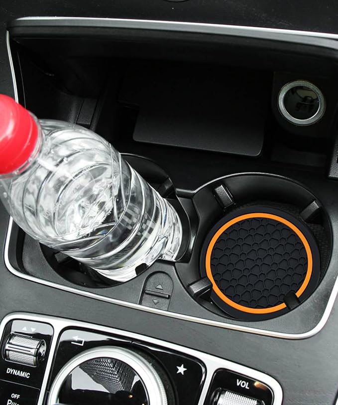 4PCS Car Coasters, Car Accessories Interior, 2.75 Inch Non-Slip Cup Holder Coasters, Black&Orange