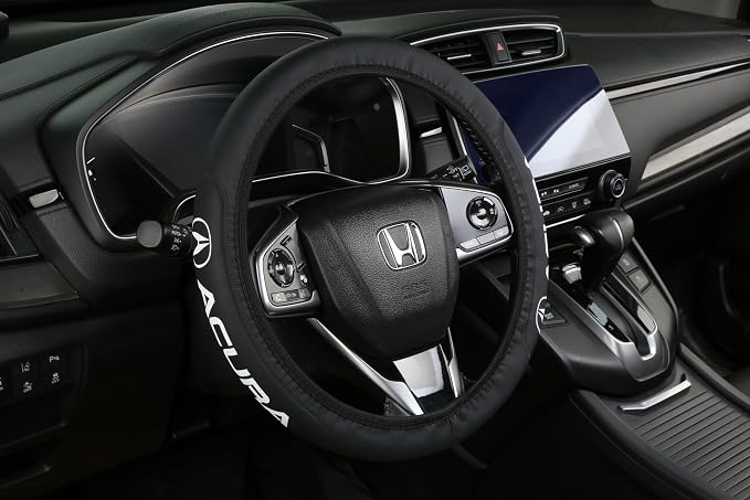 Car Steering Wheel Cover, Leather, Anti-Slip Lining, Universal for Acura, 14.5-15 Inch, Black
