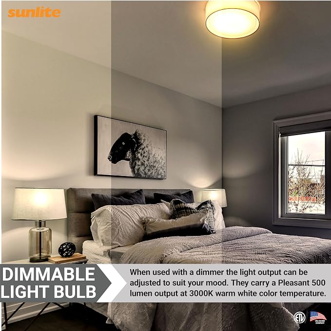 Sunlite G16.5 Light Bulb LED, 7 Watts (60W Equiv.), 500 Lumens, Dimmable, Type G Globe Shape E12 Candelabra Base, Short Bulbs, Vanity Mirror Bulbs, 3000K Warm White, Clear, 6 Count