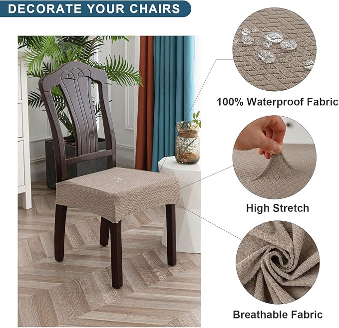 Genina Waterproof Seat Covers for Dining Room Chair Covers Waterproof Dining Chair Covers (2 PCS-Rear-gapped, Taupe)