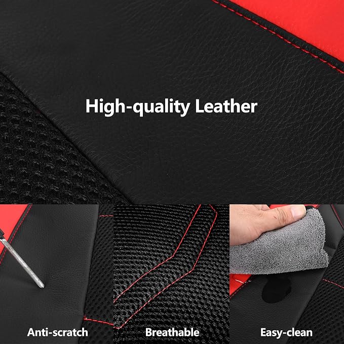 HChengkikz Front Car Seat Cover, Breathable and Sporty (Black + Red) | Leather, Universal Fit for Most SUVs, Cars, Sedans, Trucks, Airbag Compatible, Easy to Install