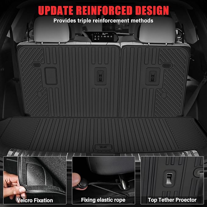 Floor Mats & Trunk Mat & Backrest Mat for 2024-2026 Chevy Traverse 7 Seats | All Weather TPE Rubber Cargo Liner and 2nd & 3rd Row Backrest Mat Door Sill Guards for Chevrolet Traverse 2026 Accessories