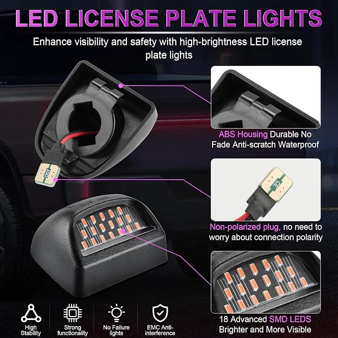 LivTee LED License Plate Light Assembly, Tag Light Fits Chevy Silverado 1500 2500 3500 1999-2013, Tahoe, Suburban, Fits GMC Sierra, Yukon XL, Cadillac Escalade, Car Accessories, Purple