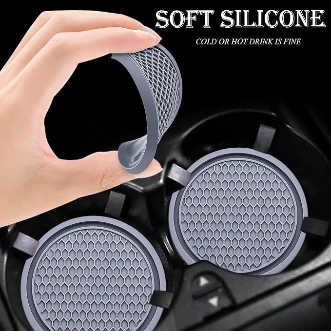 4PCS Car Cup Holder Coaster, Universal Auto Non-Slip Cup Holder Coaster, 2.75In Universal Non-Slip Recessed Car Interior Accessories (Gray)