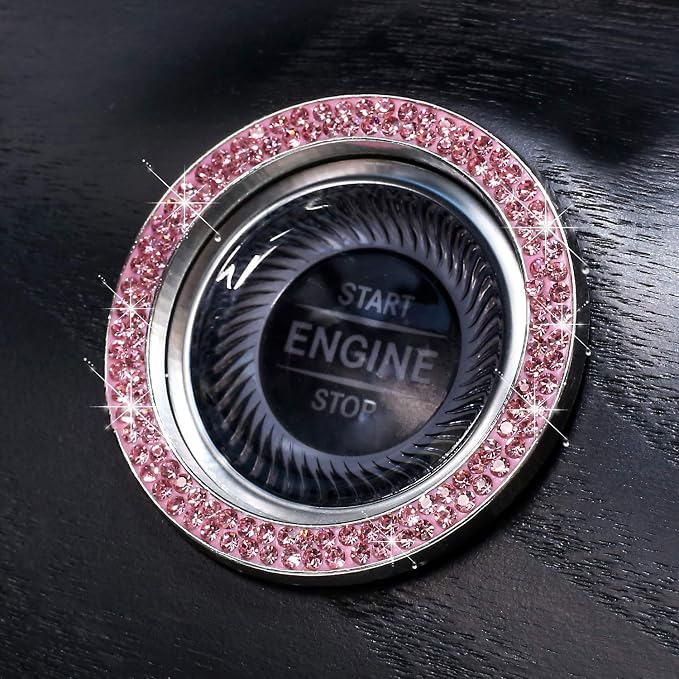 ToBeQueen Crystal Rhinestone Ring for Car Bling Decal for Vehicle 2Pcs Auto Engine Start Stop Decoration for Women Girl,Interior Ring Push to Start Bling Pink