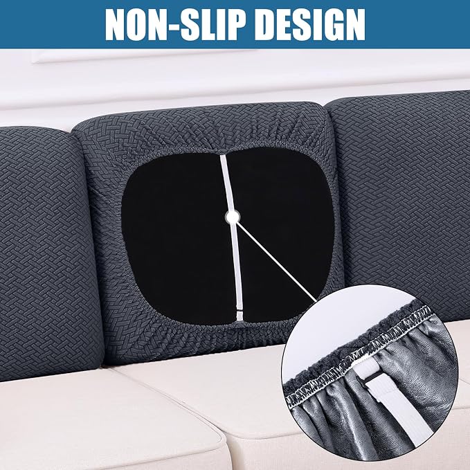 Smiry Waterproof Couch Cushion Covers, Stretch Jacquard Thick Sofa Cushion Covers, Washable Seat Slipcover Elastic Furniture Protector for Pets, Kid (Back Cover L, Dark Grey)
