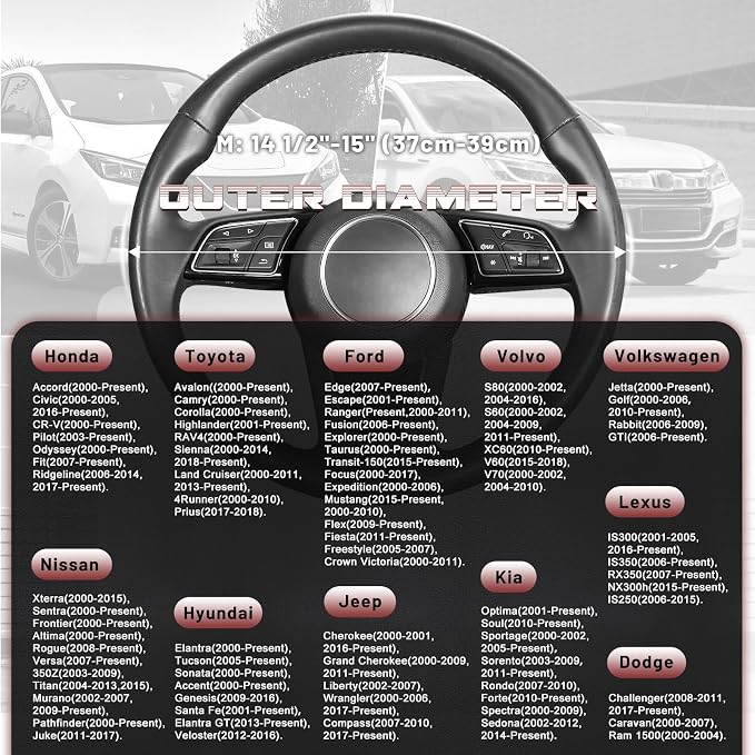 SEG Direct Steering Wheel Cover for 14.5-15 inch Wheels, Breathable PU Leather with Perforated Sides, Anti-Slip Grip, Universal Fit for Cars & SUVs, Black and Burgundy
