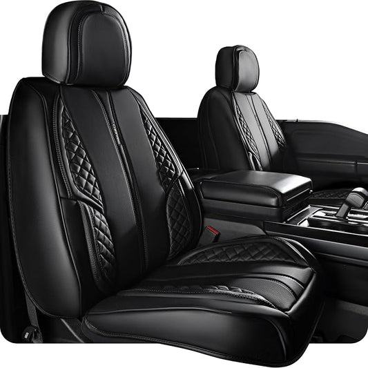 CAR PASS Nappa Leather Car Seat Covers Front Seats Only, Luxury PU Leatherette Seat Covers 2 Pack Waterproof Durable Car Seats Cushion Protector Universal Fit for Sedan SUV Pick-up Truck Van All Black