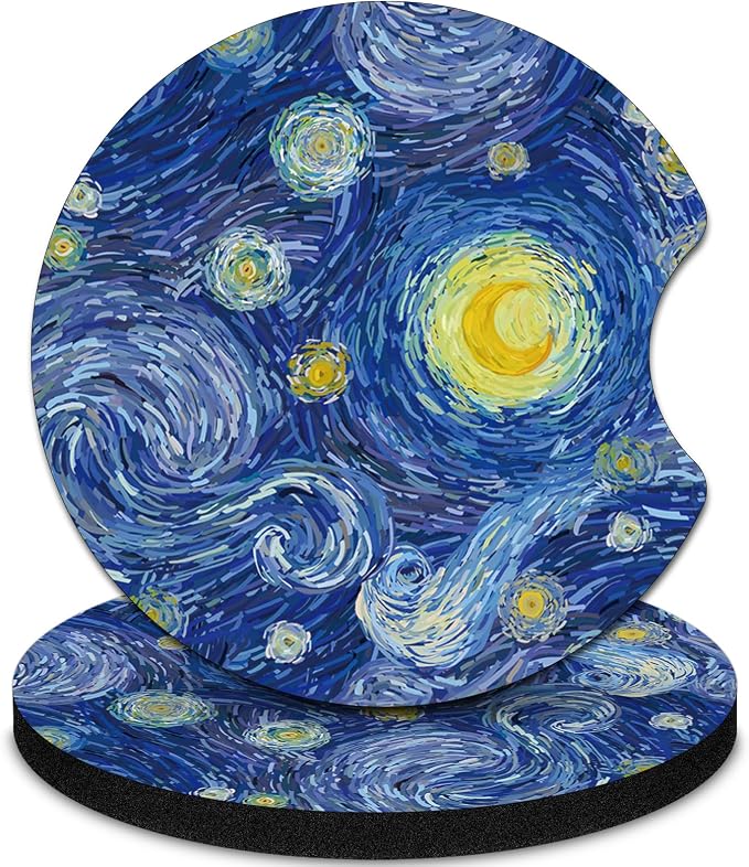 2 Pack Car Coasters，2.75-inch Neoprene Non-Slip Cup Holder Coasters for Car，Cute Car Interior Accessories for Men and Women，Blue Moon