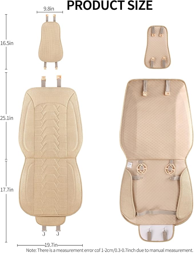 Linen car Seat Covers Breathable Cloth Fabric Seat Protector Front seat Covers Universal Fit for 95% Automotive, Car, Van, SUV, Trucks（（Beige，2PCS）