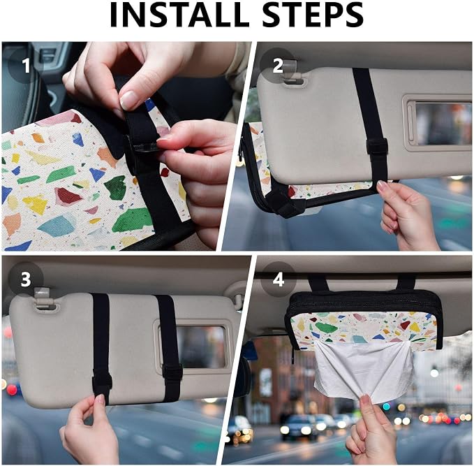 Light Colorful Terrazzo Car Tissue Holder Durable Napkin Holder Hanging Tissue Holders Case Car Tissues Bag for Sun Visor Seat Back Universal Auto