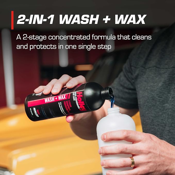 Holley Wash + Wax - 2-Stage Shampoo & Wax - High-Performance Car Care, Washing Liquid - Soap Concentrate with Carnauba Protective Wax - For all car types - 16 oz.