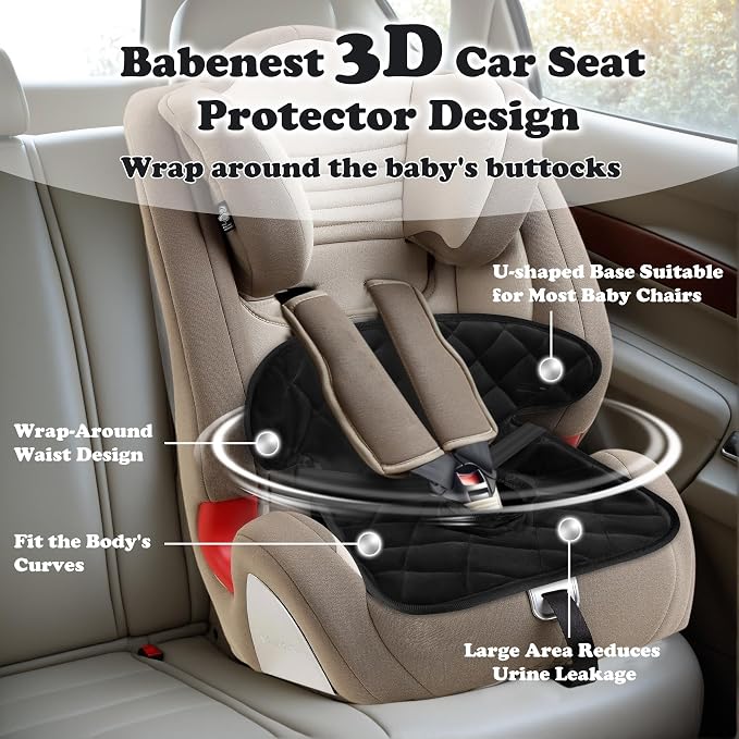 Babenest Car Seat Potty Protector Cover -Waterproof Carseat Training Liner for Baby &Toddler Shower Gift, Dry Piddle Pee Pad for Strollers & Infant Car Seats (1pc Black)