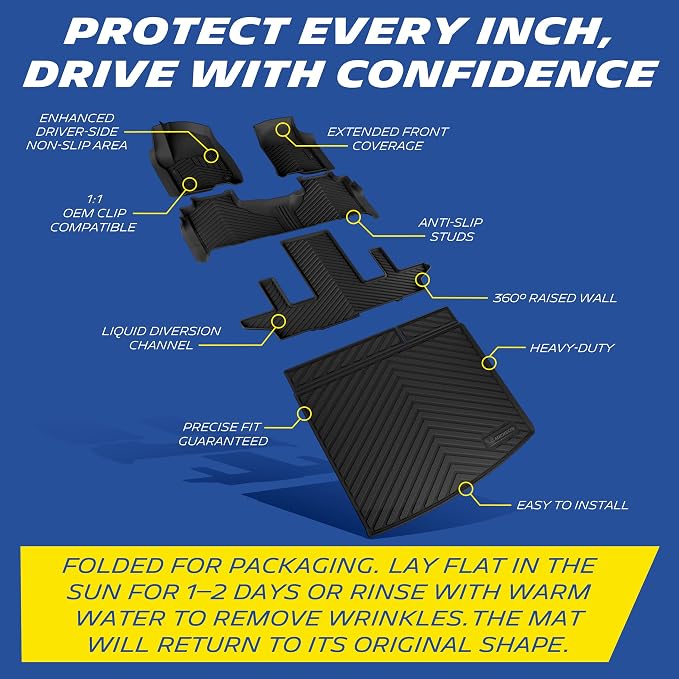 Michelin Vehicle Mats for 2021-2026 Suburban/Yukon XL/Escalade ESV, 7 Seats | Not Fit 8/9 Seats/Yukon/Escalade, All-Weather TPE Custom Fit Liner, Non-Slip, Odor Free, Premier A (5 Piece)
